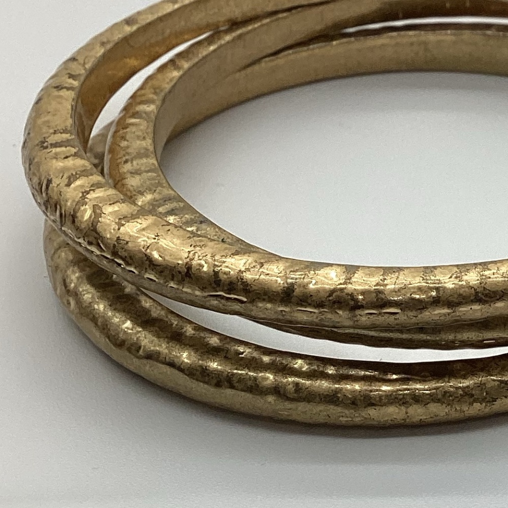 59.Triple Gold Bangles Thin Stacking Set Boho Chi… - image 3